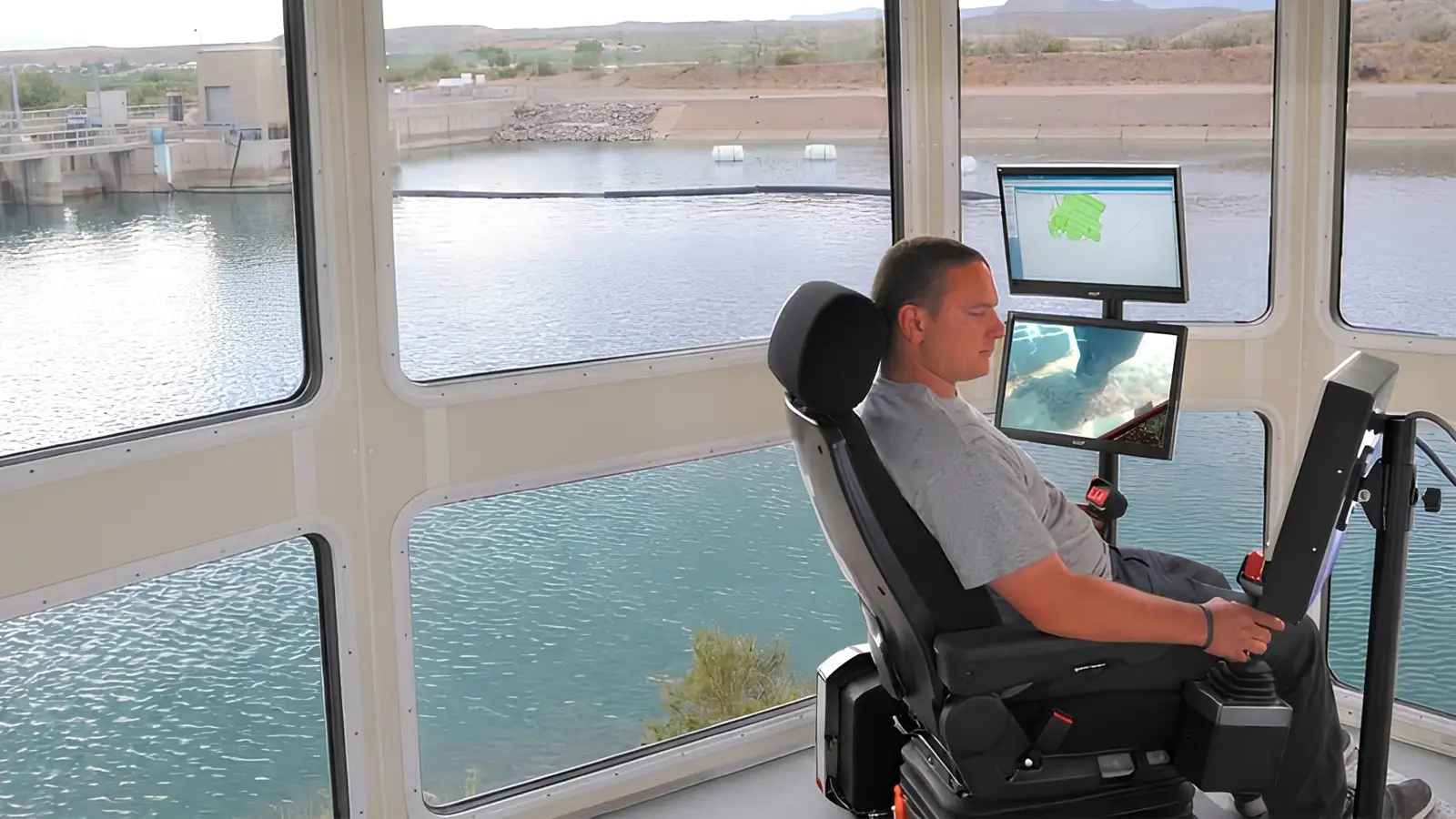 Remote operation of ModDredge system from shore or control station for safe dredging operations